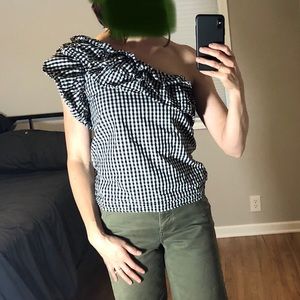 Walter Baker One Shoulder Top - Black and White Check, size small